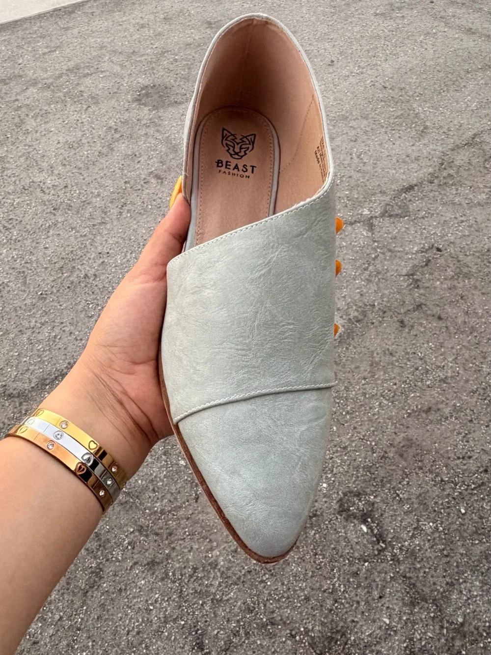 BEAST FASHION gray leather Pointed Slip-On Loafers